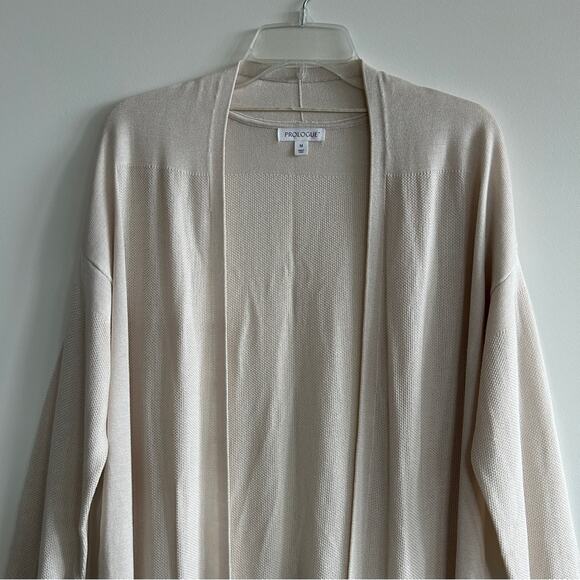 ✨ Prologue Mushroom/Cream Long Sleeve Lightweight Knit Open Cardigan Size Medium - Picture 2 of 11
